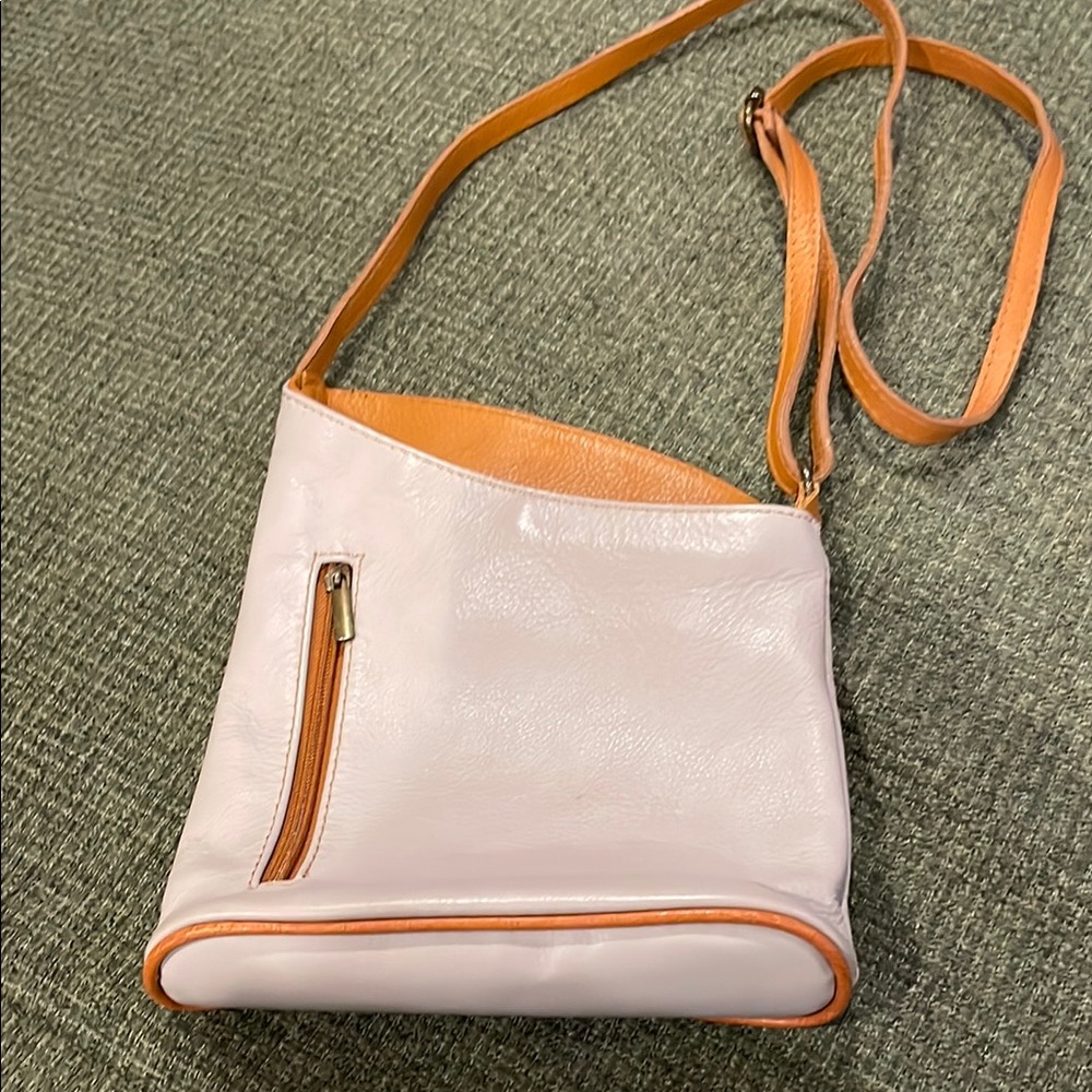 Italian leather taupe and light brown crossbody purse